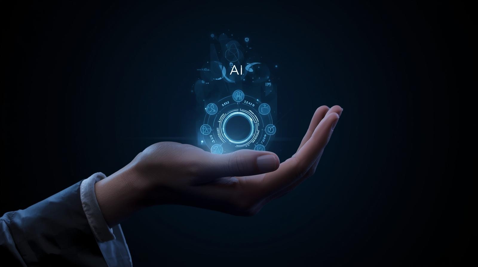 手の上にホログラムで「AI」と浮き出ている画像
