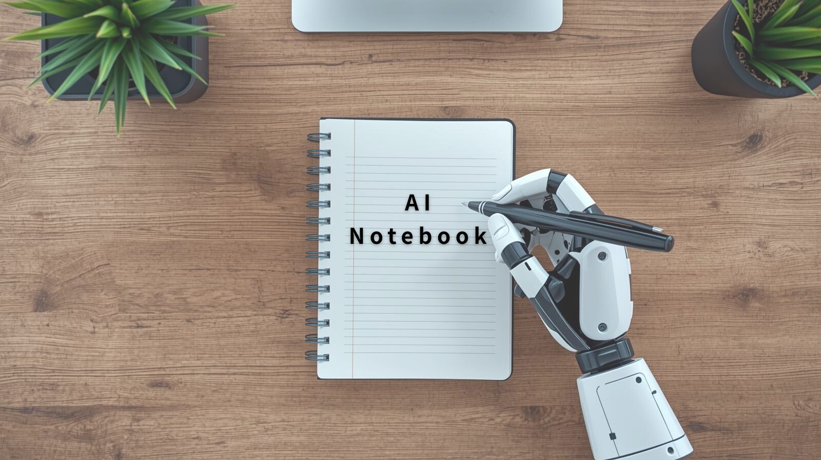 AIがノートに「AI Notebook」と書いている画像