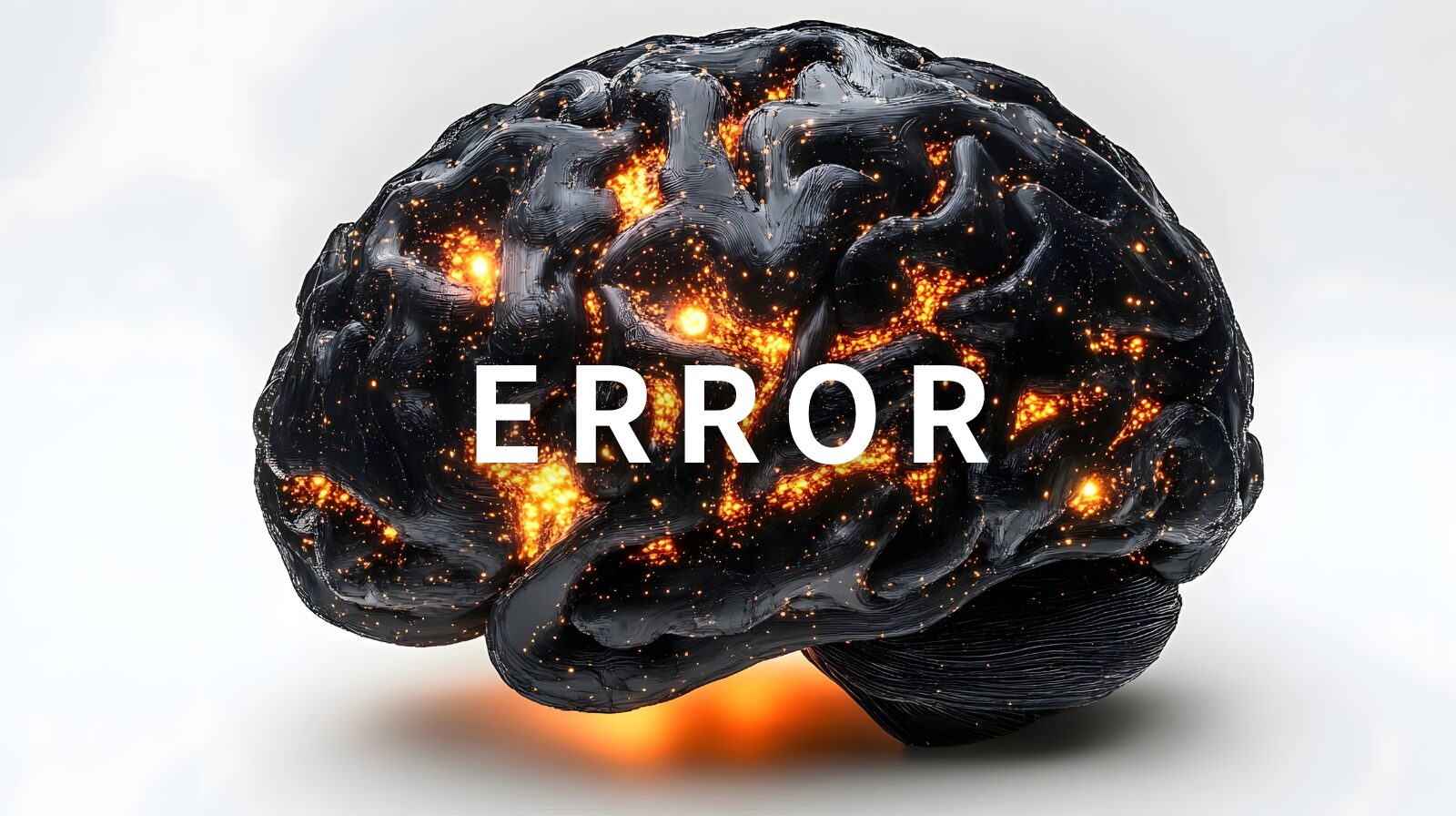 オレンジと黒に光る脳を背景に「ERROR」と書かれた画像