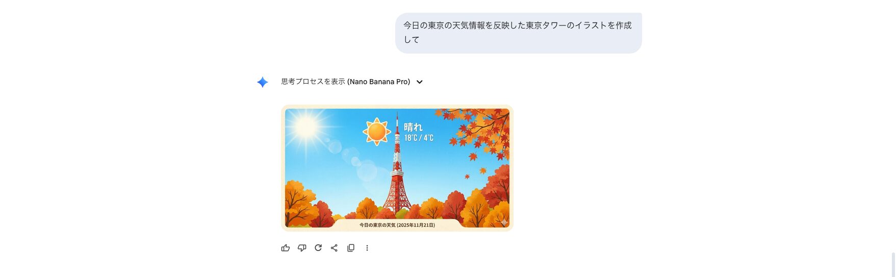 Nano Banana Proで東京の天気をリアルタイム反映させた画像