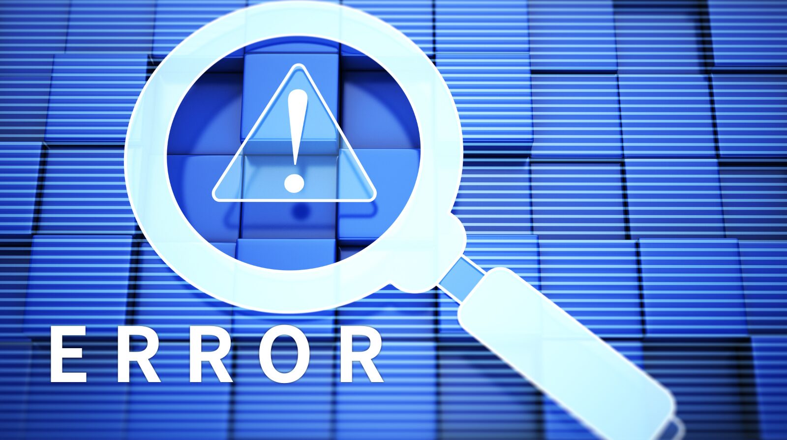 全体的に青い画像に虫眼鏡の画像、右下に「ERROR」