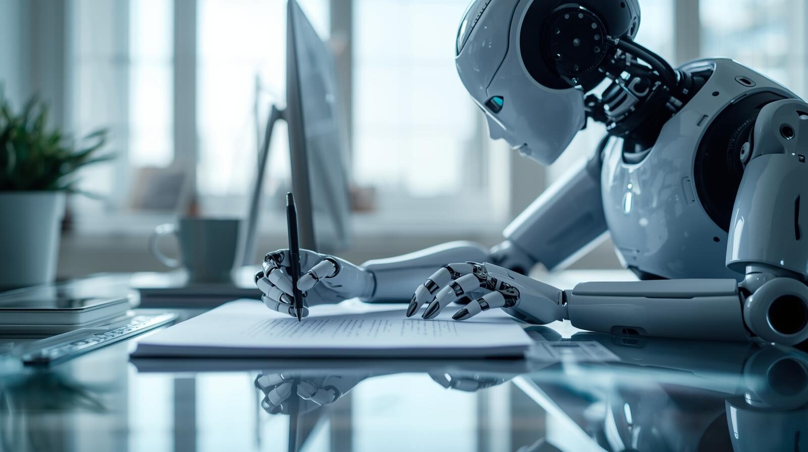 ロボットがノートに書き込んでいる画像