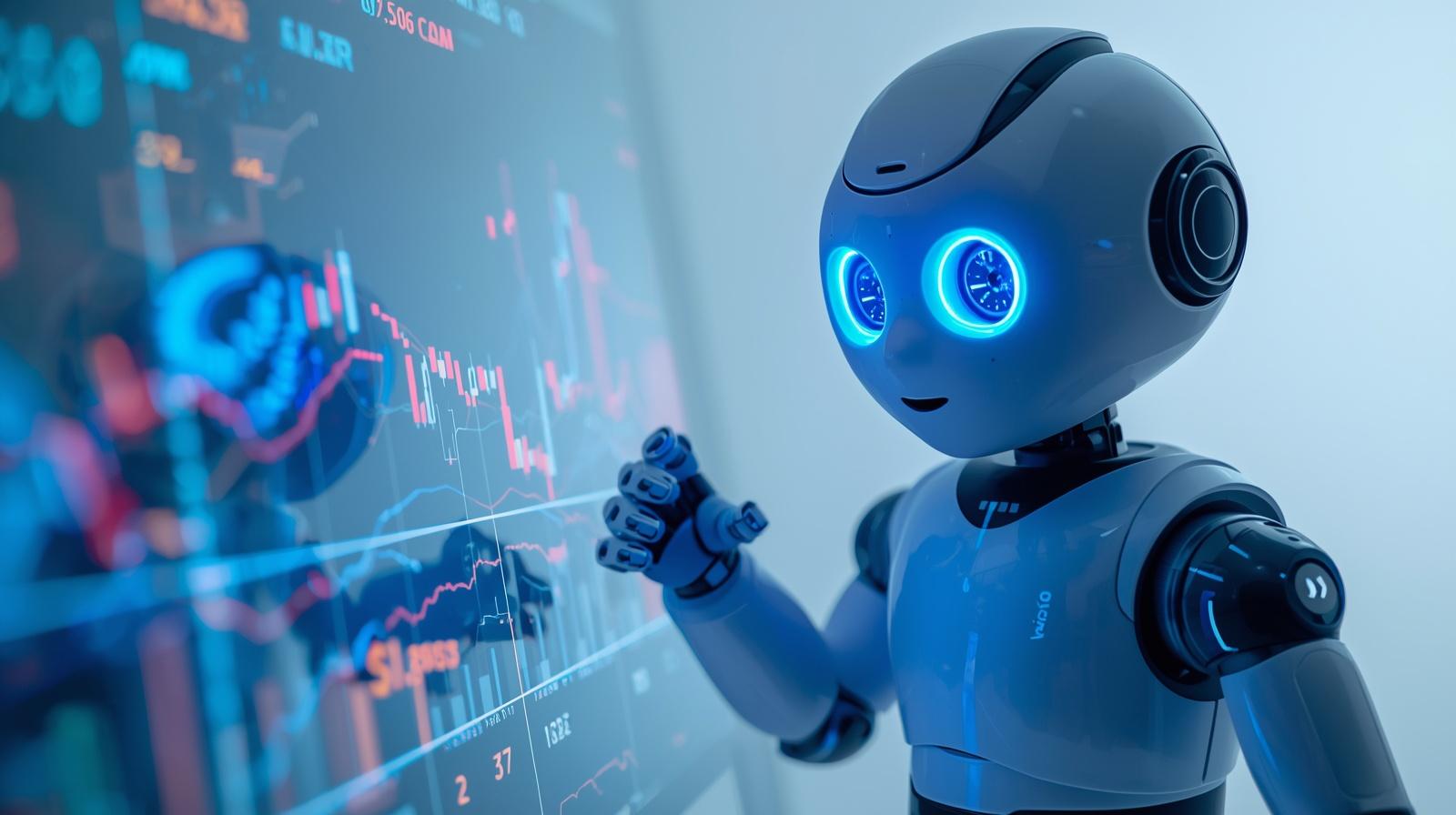 株価のレートを見ているAIロボット