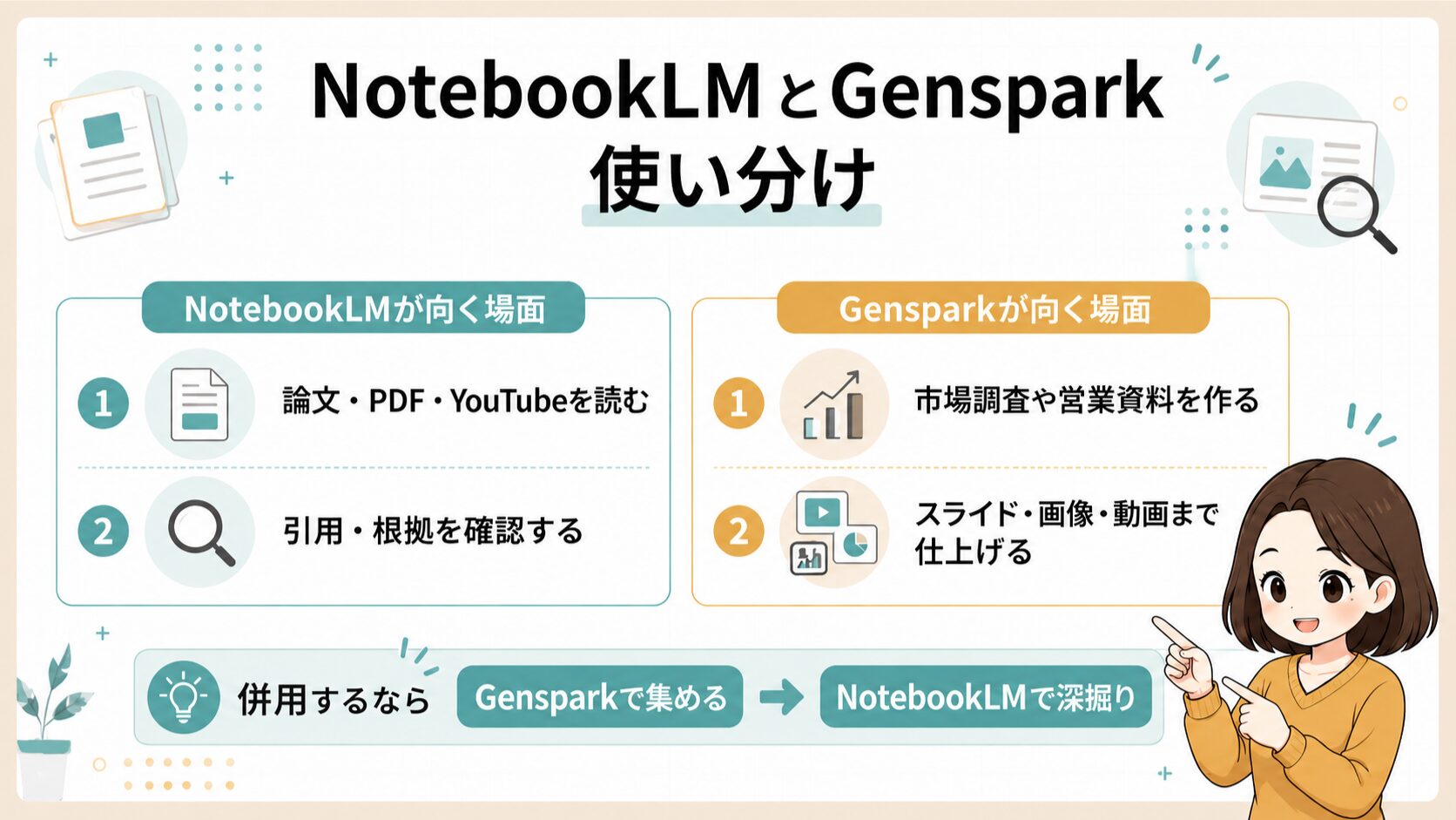 NotebookLMとGensparkの違いからわかる使い分け